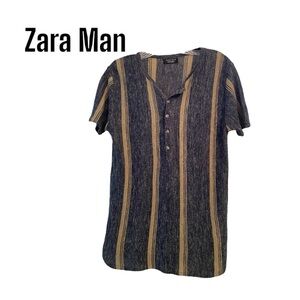 Zara Man Striped Shirt - Black and Tan S